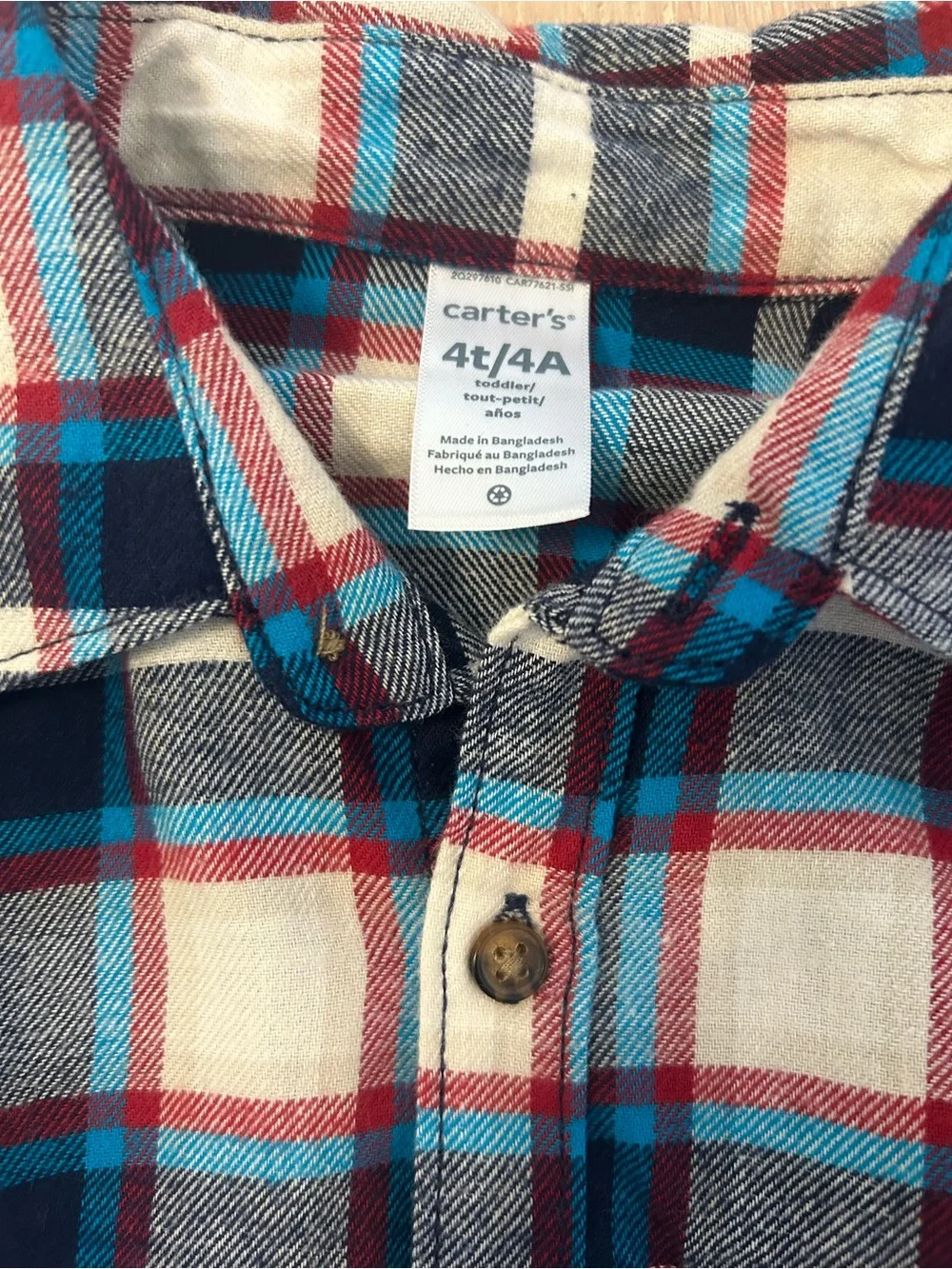 Carter's Navy, Cream & Red Plaid Button-Down Shirt